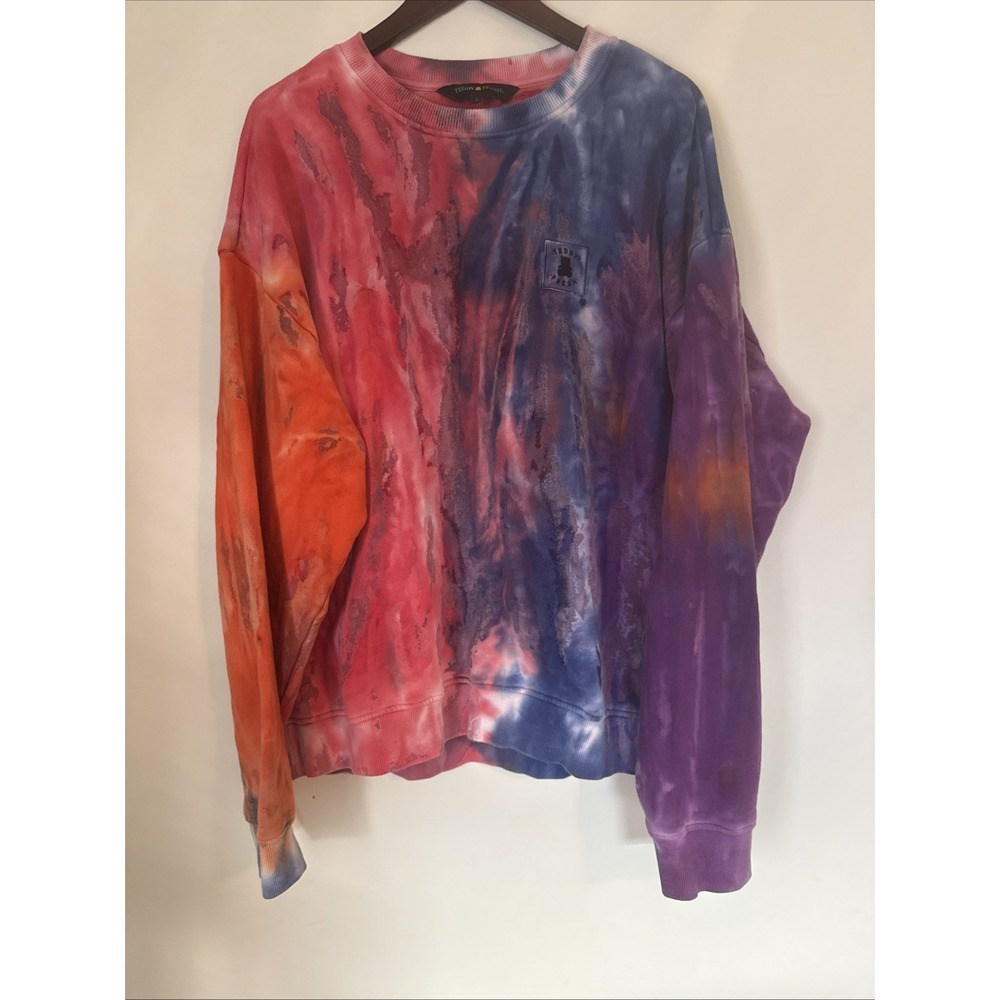 Teddy Fresh Sweatshirt Size Large Purple Blue Pink Tie Dye Crewneck Pullover